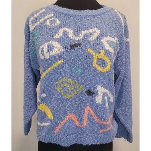 VTG Chaus Abstract Geometric Sweater M Colorful Crayon Knit Retro Statement